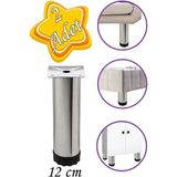 Mikasso 2 Adet Metal Ayarlanabilir 12 cm Krom Destek Ayak Mobilya Kanepe Baza Koltuk Dolap Sehpa Ünite Ayağı