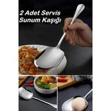 Mikasso 2 Adet Paslanmaz Metal Büyük Boy Servis Sunum Kaşığı Çelik Servis Kaşığı Sunum Kaşık Çelik Gri