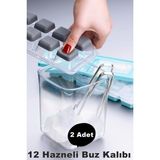 Mikasso 2 Adet Pratik 12 Bölmeli Bas Parmak Silikon Buz Kalıbı Kapaklı Silikon Yapışmaz Bas Parmak Buzluk Si