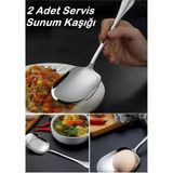 Mikasso 2 Adet Pratik 21 cm Paslanmaz Çelik Lüx Servis Salata Kaşığı Spatula | Çelik Yemek Servis Kaşığı Pas