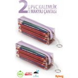 Mikasso 2 Adet Pvc Kalemlik Fermuarlı Şeffaf Makyaj Çantası Kalem Kutusu Mor Lila Plastik Mor - Çok Renkli