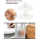 Mikasso 2 Adet Yapışkanlı Kristal Kulp Tutma Kolu Askı Dolap, Ayna, Kapak Çekme Kulpu Topuz