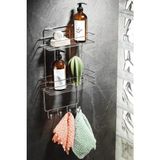 Mikasso 2 Katlı Krom Kancalı Banyo Duş Rafı, Şampuanlık, Lif/kese Askılı, Paslanmaz Metal, Banyo Düzenleyici - Çok Renkli