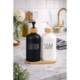 Mikasso 2 Li Amber Veya Siyah Beyaz Renk Cam Sıvı Sabunluk 500 ml Bambu Tabanlı Cam Beyaz - Çok Renkli