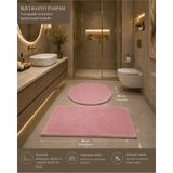 Mikasso 2 Li Banyo Takımı Peluş Paspas Tavşan Tüyü 60X90 60X60 Akrilik Kalın (12 mm +) Pembe - Çok Renkli