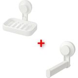 Mikasso 2 Parça Vantuzlu Banyo Seti Ikea Plastik Tuvalet Kağıtlığı ve Sabunluk Beyaz Renk Plastik Beyaz - Çok Renkli
