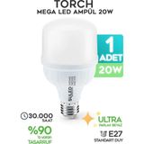 Mikasso 20W Torch Mega LED Ampül 1 Adet Tasarruflu Ultra Parlak 6500K Beyaz Işık Büyük Ampül E27