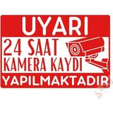 Mikasso 24 Saat Kamera Kaydı Yapılmaktadır Uyarı Levhası, Uv Baskılı Metal Tabela, Kırmızı, 20CMX30CM