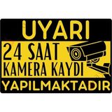 Mikasso 24 Saat Kamera Kaydı Yapılmaktadır Uyarı Levhası, Uv Baskılı Metal Tabela, Sarı&siyah, 20CMX30CM