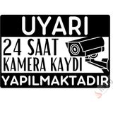 Mikasso 24 Saat Kamera Kaydı Yapılmaktadır Uyarı Levhası, Uv Baskılı Metal Tabela, Siyah, 20CMX30CM
