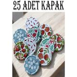 Mikasso 25 Adet Desenli Konserve Kavanoz Kapağı 82MM Silikonlu | Konserve Kapak Orijinal Kapak Metal Çok Ren