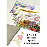 Mikasso 25X35 cm Spiralli Resim Defteri 2 Adet 15 Yaprak Orta Boy Resim Defteri Karton Kapak 110 gr Karton - Çok Renkli
