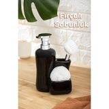 Mikasso 268669 Tezgah Üstü Siyah Sıvı Sabunluk Fırçalı Süngerli Porselen Sabunluk (550ML) 20CM Porselen Siya - Çok Renkli