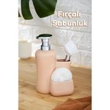Mikasso 277744 Tezgah Üstü Pudra Sıvı Sabunluk Fırçalı Süngerli Porselen Sabunluk (550ML) 20CM Porselen Bej - Çok Renkli