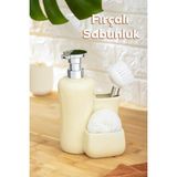 Mikasso 277745 Tezgah Üstü Krem Sıvı Sabunluk Fırçalı Süngerli Porselen Sabunluk (550ML) 20CM Porselen Ekru - Çok Renkli
