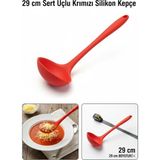 Mikasso 29 cm Sert Uçlu Kırmızı Silikon Kepçe, Çorba Yemek Kepçesi, Yanmaz Yapışmaz Çizmez Plastik Kırmızı