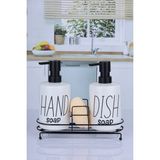 Mikasso 2'li 500 ml Fenomen Metal Stantlı Süngerli Pinterest Sıvı Sabunluk Mutfak Banyo Seti Seramik Beyaz - Çok Renkli