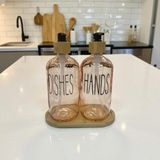 Mikasso 2’li Bambu Stantlı Bambu Kapaklı Renkli Cam (Amber-Pembe-Gümüş-Somon) Sıvı Sabunluk (2 × 500 Ml) Cam - Çok Renkli