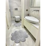 Mikasso 2'li Banyo Paspas Halısı Peluş Halı Klozet Takımı 60X60(PAPATYA) ve 80X80(PAPATYA) Polipropilen Gri - Çok Renkli