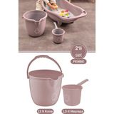 Mikasso 2’li Bebek Banyo Su Kovası ve Maşrapası Seti, Saplı Oluklu Kova 13LT ve Maşrapa 1,5lt Set Pembe Pemb - Çok Renkli