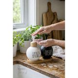 Mikasso 2’li Beyaz ve Siyah Bambu Tepsili Yuvarlak Sıvı Sabunluk Seti 500ML+500ML Dekoratif Sabunluk Porsele - Çok Renkli