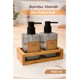 Mikasso 2'li Cam Sıvı Sabunluk Seti - Dekoratif Ahşap Standlı Banyo & Mutfak Düzenleyici Sabunluk Cam Çok Re - Çok Renkli