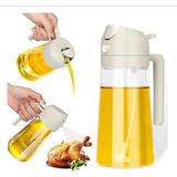 Mikasso 2'li Çift Fonksiyonlu Cam Yağdanlık 450ML Kulplu Zeytinyağı Sıvıyağ Şişesi Airfryer Sprey Yağlık Bey