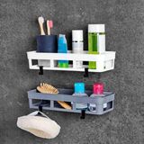 Mikasso 2'li Dikdörtgen Köşelik Yapışkanlı Banyo Duş Rafı Organizer Mutfak Organizer Plastik Gri - Çok Renkli