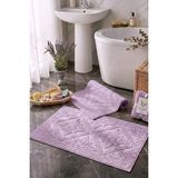 Mikasso 2'li Jakarlı Banyo Ayak Havlusu Seti - Yüksek Emicili Premium Mürdüm Banyo Paspası %100 Pamuk Mor - Çok Renkli