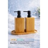 Mikasso 2li Kare Bambu Sabunluk Seti Hands Dishes Mutfak Banyo Sıvı Sabunluk 500ML Doğal Bambu Stantlı Set B - Çok Renkli
