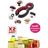 Mikasso 2li Kavanoz Konserve Açacağı 6+1 Fonksiyonlu Kola Şişe Kapağı Açma Siyah