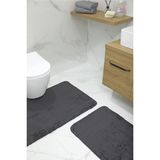 Mikasso 2'li Kaydırmaz Peluş Banyo Paspası Banyo Klozet Takımı Klozet Paspas Takımı Pamuk Polyester Gri - Çok Renkli