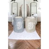 Mikasso 2'li Keçe Torbalı Yuvarlak Çamaşır Sepeti, Düzenleyici Organizer, Gri-Krem Renk, 50X35CM Kumaş Çok R - Çok Renkli