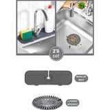 Mikasso 2’li Lavabo Matı ve Süzgeç Seti, Musluk Sünger Matı + Süzgeçli Banyo Küvet Evye Tıkacı Gider Kapağı