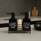 Mikasso 2'li Metal Stantlı ve Süngerli Sıvı Sabunluk Kare Mutfak ve Banyo Seti Hand Dish Fenomen Set Siyah P - Çok Renkli