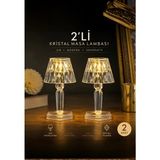 Mikasso 2’li Mini Boy Kristal LED Masa Lambası Pilli Abajur Gece Lambası Dekoratif 12X6.5 cm Plastik Beyaz - Çok Renkli