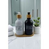 Mikasso 2'li Mutfak Banyo Sıvı Sabunluk 500ML + 500ML Bambu Tepsili Cam Beyaz - Çok Renkli