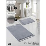 Mikasso 2’li Ponpon Saçaklı Yumuşak Peluş Banyo Paspas Takımı Gri 40X60CM ve 60X100CM. Pamuk Polyester Gri - Çok Renkli