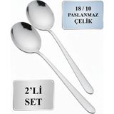 Mikasso 2’li Servis Kaşığı Seti - 18/10 Paslanmaz Çelik – Salata Sunum Kaşığı - 22 Cm. Paslanmaz Çelik Metal