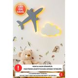 Mikasso 2li Set 1 Adet Uçak 1 Adet Bulut LED Işıklı Çocuk Odası Gece Lambası Bebek Çocuk Odası Duvar Lamba A - Çok Renkli