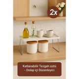 Mikasso 2'li Set Katlanabilir Tezgah Üstü ve Dolap Içi Raf Düzenleyici Organizer Plastik Beyaz Tr