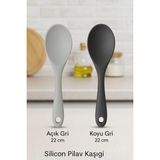 Mikasso 2'li Silikon Pilav Servis Kaşığı Seti - 22 cm Isıya Dayanıklı, Ergonomik Saplı Çelik Gri