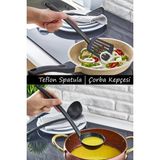Mikasso 2'li Teflon Spatula ve Çorba Kepçesi Seti, Yanmaz Yapışmaz Pratik Mutfak Servis Seti Plastik Siyah
