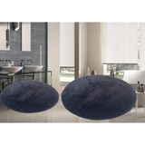 Mikasso 2li Yuvarlak Post Peluş Banyo Paspası Takımı Büyük Boy Kaymaz Klozet Siyah 100X100 60X60 Polyester S - Çok Renkli