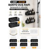 Mikasso 3 Adet 2'li Set Banyo Duş Rafı Şampuanlık Sabunluk Siyah Yapışkanlı Duş Organizer | Suya Dayanıklı P - Çok Renkli