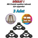 Mikasso 3 Adet Açılı Üçlü Sehpa Bağlantı Aparatı Zigon Puf Tabure Mobilya Masa Ayağı Ayak Takma Tabanı Siyah