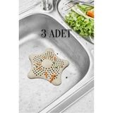 Mikasso 3 Adet Bej Deniz Yıldızı Lavabo Süzgeci, Lavabo Tıkacı, Silikon Süzgeç Silikon