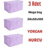 Mikasso 3 Adet Büyük Boy Bazaaltı ve Çekyat Hurç 100 x 50 x 50 cm Lila Renk Dolap Içi Hurç Micro Saten 50 x