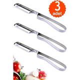 Mikasso 3 Adet Lüks Yan Soyacak & Sebze Domates Patates Soyacağı & Paslanmaz Çelik Soyacak S-2736 Gümüş