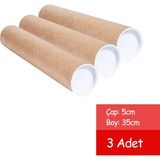 Mikasso 3 Adet Postüp Kapaklı Silindir Kutu Karton Rulo 5 cm x 35 cm 50 x 35 x 35